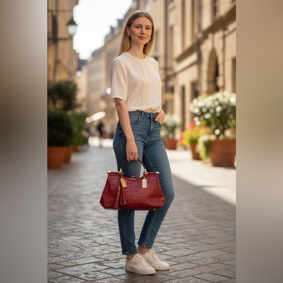 Coach Handbags - Coach Madison Carrie Croc Classic Embossed Kisslock in Red